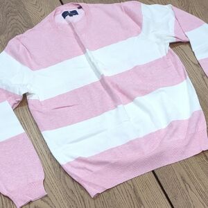 Pink and White Striped Crewneck Sweater